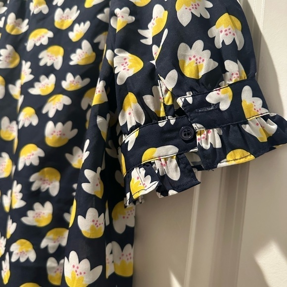 Jade By Melody yellow navy Puff Sleeve blouse summer spring shirt size medium‎ - Picture 5 of 8